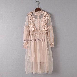 Lantern Sleeve Lace Flowers Gauze Dress Dusty Rose Two Piece Set size XS…